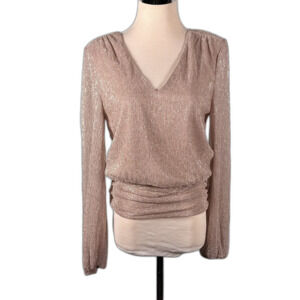 White House Black Market Top Metallic Gold Shimmer Size S Long Sleeve Glam